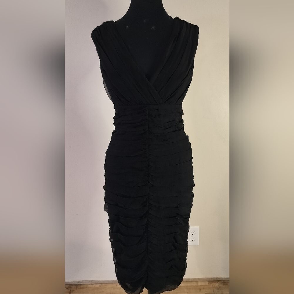 Tadashi Shoji Black Ruched Midi Dress